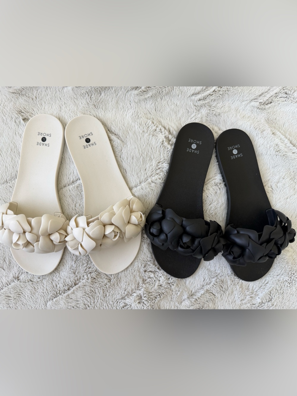 Shade & Shore Floral Slide Sandals - Set of 2: Black & Cream